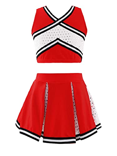 MSemis Cheer leader Kostüm Kinder Mädchen Cheerleading Uniform Cheerleadingkleid/Ärmellos Crop Top mit Minirock Halloween Tanzkostüm K Rot 164 von MSemis