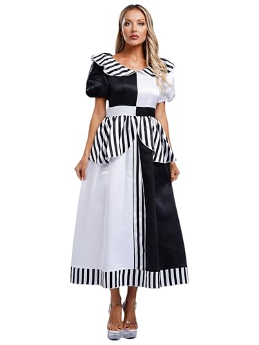 MSemis Clown Kostüm Damen Kurzarm Patchwork Reißverschluss Circus Ringmaster Kleid Rollenspiel Cosplay Halloween Party Bühnenauftritt Kostüm PartyKleid Karneval Black&White XL MSemis Clown Kostüm Damen Kurzarm Patchwork Reißverschluss Circus Ringmaster Kleid Rollenspiel Cosplay Halloween Party Bühnenauftritt Kostüm PartyKleid Karneval Black&White XL von MSemis