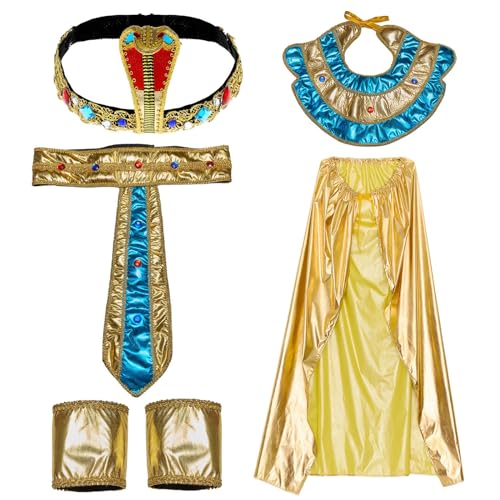 MSemis Damen Ägyptische Kleopatra Cosplay Set Pharao Cosplay Halloween Karneval Zubehör Königin Stirnband Halskragen Armmanschetten Taillengürtel Mantel Typ B One Size von MSemis