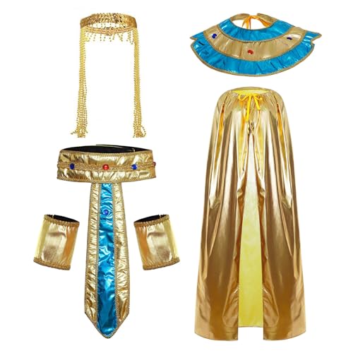 MSemis Damen Ägyptische Kleopatra Cosplay Set Pharao Cosplay Halloween Karneval Zubehör Königin Stirnband Halskragen Armmanschetten Taillengürtel Mantel Typ C One Size von MSemis