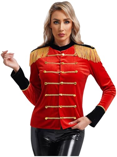 MSemis Damen Circus Ringmaster Costume Langarm Showman Kostüm Quaste Mantel Halloween Weihnachten Karneval Party Outfits Rot 4XL von MSemis