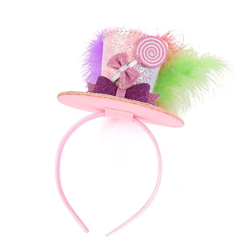 MSemis Damen Feder Bowknot Minizylinder Stirnband Glänzend Mini Top Hut Haarreif mit Lolipop Deko Geburtstag Party Karneval Kopfbedeckung Haarschmuck 2 Stück One Size von MSemis