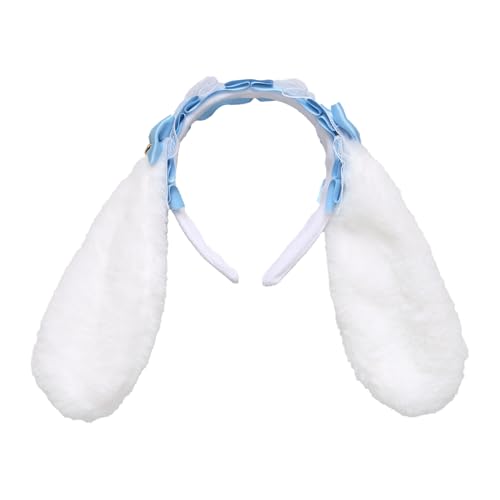 MSemis Damen Plüsch Hasenohren Haarband Lolita Bunny Ears Stirnband Ostern Kaninchenohren Kopfschmuck Haarreif Fasching Mottoparty Blauer See One Size von MSemis