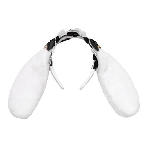 MSemis Damen Plüsch Hasenohren Haarband Lolita Bunny Ears Stirnband Ostern Kaninchenohren Kopfschmuck Haarreif Fasching Mottoparty Schwarz One Size von MSemis