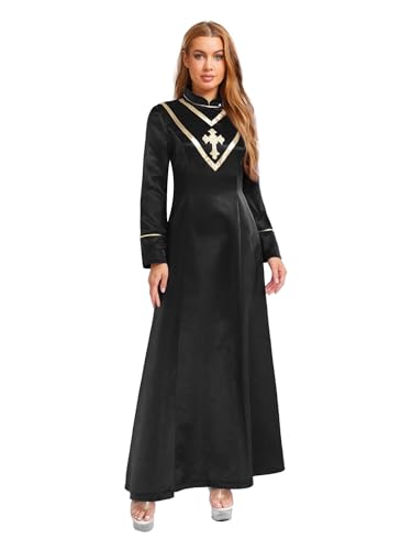 MSemis Damen Priester Predigergewand Robe mit Kreuzdetail Metallisch Klerikergewand Robe Mittelalterliches Faschingskostüme Kostüm Vintage Kirchen MaxiKleid B Schwarz 3XL MSemis Damen Priester Predigergewand Robe mit Kreuzdetail Metallisch Klerikergewand Robe Mittelalterliches Faschingskostüme Kostüm Vintage Kirchen MaxiKleid B Schwarz 3XL von MSemis