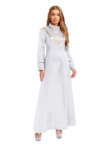 MSemis Damen Priester Predigergewand Robe mit Kreuzdetail Metallisch Klerikergewand Robe Mittelalterliches Faschingskostüme Kostüm Vintage Kirchen MaxiKleid B Weiß XL MSemis Damen Priester Predigergewand Robe mit Kreuzdetail Metallisch Klerikergewand Robe Mittelalterliches Faschingskostüme Kostüm Vintage Kirchen MaxiKleid B Weiß XL von MSemis