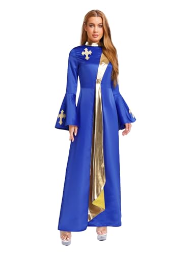 MSemis Damen Priester Predigergewand Robe mit Kreuzdetail Metallisch Klerikergewand Robe Mittelalterliches Faschingskostüme Kostüm Vintage Kirchen MaxiKleid C Königsblau S MSemis Damen Priester Predigergewand Robe mit Kreuzdetail Metallisch Klerikergewand Robe Mittelalterliches Faschingskostüme Kostüm Vintage Kirchen MaxiKleid C Königsblau S von MSemis