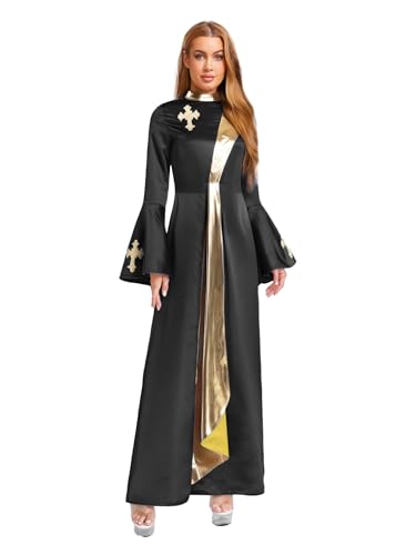 MSemis Damen Priester Predigergewand Robe mit Kreuzdetail Metallisch Klerikergewand Robe Mittelalterliches Faschingskostüme Kostüm Vintage Kirchen MaxiKleid C Schwarz 3XL MSemis Damen Priester Predigergewand Robe mit Kreuzdetail Metallisch Klerikergewand Robe Mittelalterliches Faschingskostüme Kostüm Vintage Kirchen MaxiKleid C Schwarz 3XL von MSemis