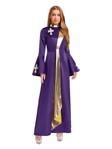 MSemis Damen Priester Predigergewand Robe mit Kreuzdetail Metallisch Klerikergewand Robe Mittelalterliches Faschingskostüme Kostüm Vintage Kirchen MaxiKleid C Violett M MSemis Damen Priester Predigergewand Robe mit Kreuzdetail Metallisch Klerikergewand Robe Mittelalterliches Faschingskostüme Kostüm Vintage Kirchen MaxiKleid C Violett M von MSemis