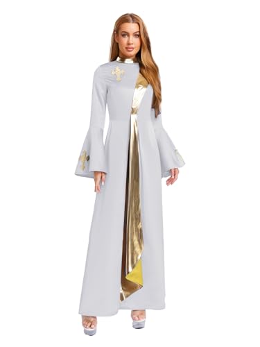 MSemis Damen Priester Predigergewand Robe mit Kreuzdetail Metallisch Klerikergewand Robe Mittelalterliches Faschingskostüme Kostüm Vintage Kirchen MaxiKleid C Weiß XXL MSemis Damen Priester Predigergewand Robe mit Kreuzdetail Metallisch Klerikergewand Robe Mittelalterliches Faschingskostüme Kostüm Vintage Kirchen MaxiKleid C Weiß XXL von MSemis