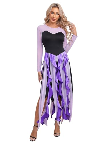 MSemis Damenkostüm Lila Mermaid Cosplay Langarm Verdrehte Hexe Kleid Partykleid Maxikleid Festlich Halloween Retro Kleidung Violett S von MSemis