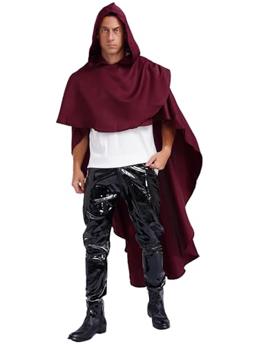 MSemis Erwachsene Umhang für Herren Vampir Kostüm Mittelalterlicher Ritter Kapuzenmantel Renaissance Festival Länge Cape Burgundy L von MSemis