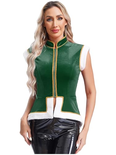 MSemis Erwachsene Weihnachtsmann Kostüm Ärmellos Samt Weste Stehkragen Party Jacket mit Frontreißverschluss Fancy Oberteile Tops Grün 3XL von MSemis