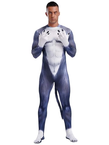 MSemis Ganzkörperanzug Erwachsene 3D gedruckt Tier Bodysuit Füßiger Catsuit Jumpsuit Cosplay Zentai für Halloween Party Typ B 3XL von MSemis