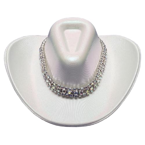 MSemis Glitzernder Weltraum-Cowgirl-Minihut-Haarspange, Glitzer-Outback-Hut mit Flansch, Kostümaccessoire für Disco-Party Weiß B Einheitsgröße MSemis Glitzernder Weltraum-Cowgirl-Minihut-Haarspange, Glitzer-Outback-Hut mit Flansch, Kostümaccessoire für Disco-Party Weiß B Einheitsgröße von MSemis