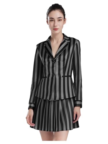 MSemis Gothic-Kostümset für Damen Blazerjacke mit Revers und Rock Faltensaum 2-teiliges Set Kostüme für Partys Halloween Outfits Schwarz XXL MSemis Gothic-Kostümset für Damen Blazerjacke mit Revers und Rock Faltensaum 2-teiliges Set Kostüme für Partys Halloween Outfits Schwarz XXL von MSemis