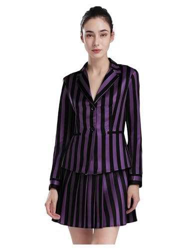 MSemis Gothic-Kostümset für Damen Blazerjacke mit Revers und Rock Faltensaum 2-teiliges Set Kostüme für Partys Halloween Outfits Violett M MSemis Gothic-Kostümset für Damen Blazerjacke mit Revers und Rock Faltensaum 2-teiliges Set Kostüme für Partys Halloween Outfits Violett M von MSemis