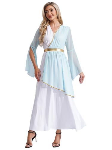 MSemis Griechische Göttin Kostüm für Damen Altgriechisches Römische Königin Prinzessin Toga-Kleid Kostüm Halloween Karneval Fasching Mottoparty Hellblau M MSemis Griechische Göttin Kostüm für Damen Altgriechisches Römische Königin Prinzessin Toga-Kleid Kostüm Halloween Karneval Fasching Mottoparty Hellblau M von MSemis