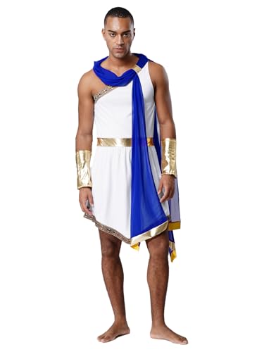 MSemis Griechisches Kostüm für Männer Antike Römische Toga Robe Gott mit Outfit Armbändern Cosplay König Prinz Gladiator Halloween Fasching Mottoparty Blau XXL MSemis Griechisches Kostüm für Männer Antike Römische Toga Robe Gott mit Outfit Armbändern Cosplay König Prinz Gladiator Halloween Fasching Mottoparty Blau XXL von MSemis