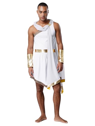 MSemis Griechisches Kostüm für Männer Antike Römische Toga Robe Gott mit Outfit Armbändern Cosplay König Prinz Gladiator Halloween Fasching Mottoparty Weiß L MSemis Griechisches Kostüm für Männer Antike Römische Toga Robe Gott mit Outfit Armbändern Cosplay König Prinz Gladiator Halloween Fasching Mottoparty Weiß L von MSemis