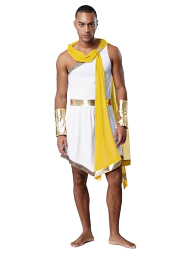 MSemis Griechisches Kostüm für Männer Antike Römische Toga Robe Gott mit Outfit Armbändern Cosplay König Prinz Gladiator Halloween Fasching Mottoparty Gelb XL MSemis Griechisches Kostüm für Männer Antike Römische Toga Robe Gott mit Outfit Armbändern Cosplay König Prinz Gladiator Halloween Fasching Mottoparty Gelb XL von MSemis