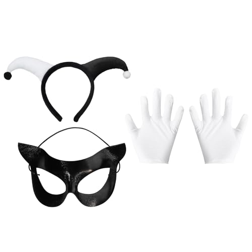 MSemis Halloween Clown Kostüm Zubehör Set Clown Cocked Horn Stirnband Masquerade Maske Handschuhe Zirkus Cosplay Fasching Kostümparty Karneval Typ C One Size von MSemis