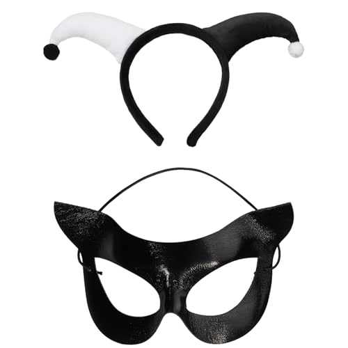 MSemis Halloween Clown Kostüm Zubehör Set Clown Cocked Horn Stirnband Masquerade Maske Handschuhe Zirkus Cosplay Fasching Kostümparty Karneval Typ E One Size von MSemis