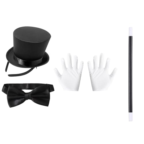 MSemis Halloween Magier Zirkus Kostüm Set Mini Top Hut Stirnband Zauberstab Handschuhe Fliege Epauletten Ringmaster Cosplay Kostüm Party Karneval Performance Typ B One Size von MSemis