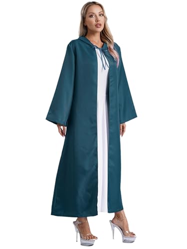 MSemis Halloween Umhang mit Kapuze Damen Gothic Mittelalter Vampir Cape Mantel Einfarbig Lang Trenchcoat Langarm Karneval Faschingskostüme Blau M von MSemis