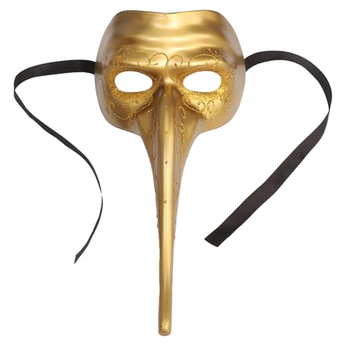 MSemis Halloween Venezianische Maske Steampunk Vogelmaske mit Langer Nase Maskerade Augenmaske Karneval Fasching Cosplay für Erwachsene Gold One Size von MSemis