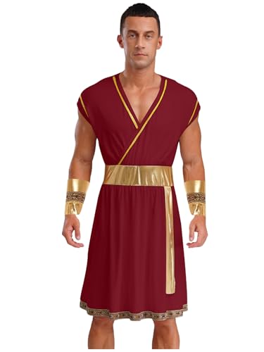 MSemis Herren Kostüm Antiken Griechenland Gott Zeus Toga Kleid Metallic mit Armbändern Robe Römisches Knight Warrior Fasching Halloween Outfits Burgundy M MSemis Herren Kostüm Antiken Griechenland Gott Zeus Toga Kleid Metallic mit Armbändern Robe Römisches Knight Warrior Fasching Halloween Outfits Burgundy M von MSemis