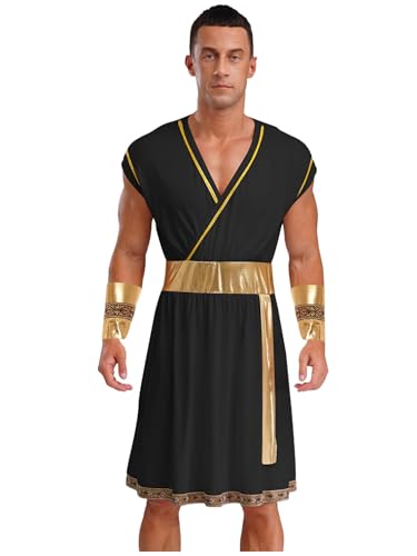 MSemis Herren Kostüm Antiken Griechenland Gott Zeus Toga Kleid Metallic mit Armbändern Robe Römisches Knight Warrior Fasching Halloween Outfits Schwarz S MSemis Herren Kostüm Antiken Griechenland Gott Zeus Toga Kleid Metallic mit Armbändern Robe Römisches Knight Warrior Fasching Halloween Outfits Schwarz S von MSemis