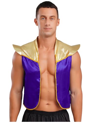 MSemis Herren Metallic Weste Ärmellos Arabischer Prinz Kostüm Orient Sultan Gilet Anzugweste Viktorianisch Jacke Vorne Offene Halloween Karneval Fasching Party Outfits Violett 3XL MSemis Herren Metallic Weste Ärmellos Arabischer Prinz Kostüm Orient Sultan Gilet Anzugweste Viktorianisch Jacke Vorne Offene Halloween Karneval Fasching Party Outfits Violett 3XL von MSemis