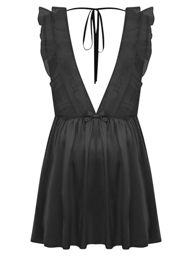 MSemis Herren Nachthemd Sissy Schlafkleid Ärmellos Tiefer V-Ausschnitt Kurz Nachtkleid Rüsche Satin Minikleid Crossdress Nachtwäsche Schwarz XL MSemis Herren Nachthemd Sissy Schlafkleid Ärmellos Tiefer V-Ausschnitt Kurz Nachtkleid Rüsche Satin Minikleid Crossdress Nachtwäsche Schwarz XL von MSemis
