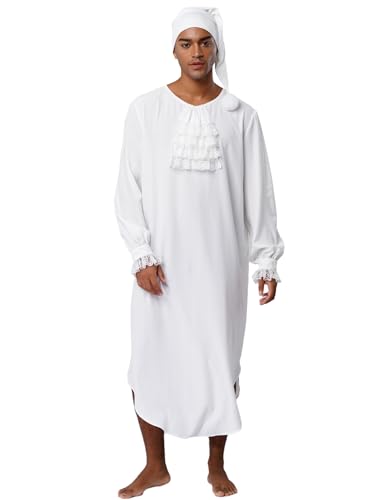 MSemis Herren Victorian Nightgown Christmas Carol Fancy Dress Nightshirt mit Schlafmütze Soft Loose Kaftan Thobe Lightweight für Halloween Weihnachten Elfenbein L MSemis Herren Victorian Nightgown Christmas Carol Fancy Dress Nightshirt mit Schlafmütze Soft Loose Kaftan Thobe Lightweight für Halloween Weihnachten Elfenbein L von MSemis