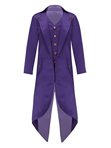 MSemis Jungen Kinder Vintage Frack Jacke Gothic Viktorianischer Mantel Uniform Mittelalter Kostüm Halloween Steampunk Smoking Karneval Violett 110-116 von MSemis