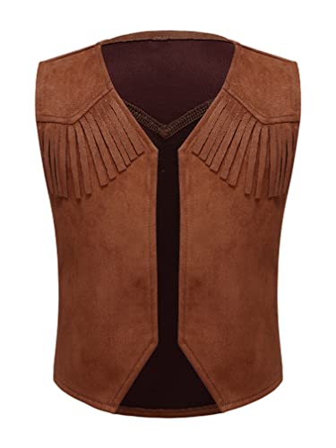 MSemis Jungen Mädchen Cowboy Weste Ärmellos Hippie Wildwest Jacket Retro-Stil Halloween Karneval Verkleidung Braun 158-164 von MSemis