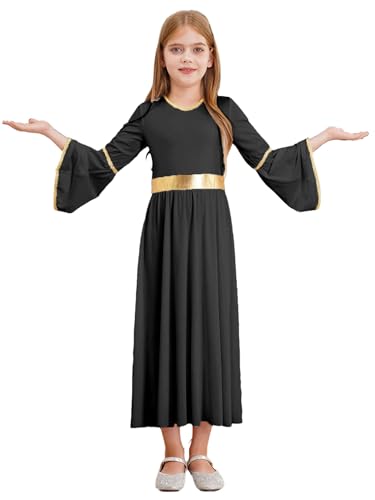 MSemis Kinder Griechische Kostüm Mädchen Langarm Engel Kleid Mittelalter Elegant Partykleid Faschingskostüme Schwarz 158-164 von MSemis