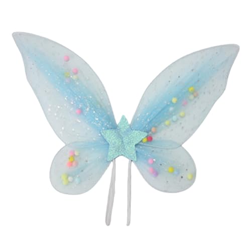 MSemis Kinder Mädchen Feenflügel Glitzer Engelsflügel Fasching Karneval Elfenflügel Prinzessin Schmetterling Flügel Fotografie Requisiten Blau One Size von MSemis