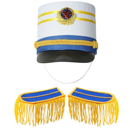 MSemis Kinder Marching Band Kostüm Set Major Hut mit Schulterklappen Drummer Hut Fransenbesatz Epaulette für Cosplay Party Performance Typ I One Size von MSemis