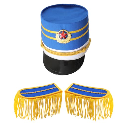 MSemis Kinder Marching Band Kostüm Set Major Hut mit Schulterklappen Drummer Hut Fransenbesatz Epaulette für Cosplay Party Performance Typ L One Size von MSemis