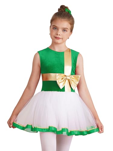 MSemis Mädchen Weihnachten Kleid Ärmellose Tutu Tanzkleid Ballett Trikot Kinder Xmas Party Für Fasching Karneval Grün 158-164 von MSemis