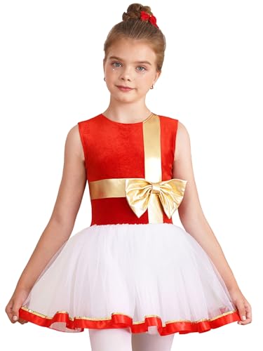 MSemis Mädchen Weihnachten Kleid Ärmellose Tutu Tanzkleid Ballett Trikot Kinder Xmas Party Für Fasching Karneval Rot 110-116 von MSemis