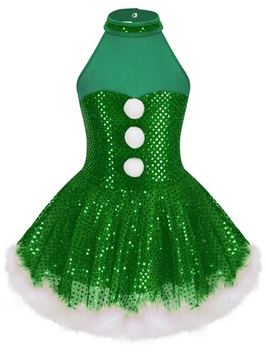 MSemis Mädchen Weihnachten Kleid Ärmellose Zuckerstange Kostüm Kinder Weihnachtskostüm Streifen Partykleid Ballett Tutu Festzug Kleidung Grün 110-116 von MSemis