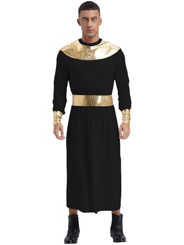 MSemis Männer ägyptischen Pharao Kostüm Langarm Ägypter Kleid Glänzende Robe Retro Römische Toga Uniform Outfit Faschingskostüme Schwarz L von MSemis