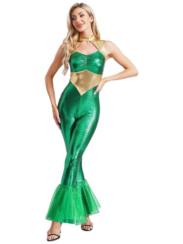 MSemis Meerjungfrauen Kostüm für Damen Ärmelloser Jumpsuit Fischschuppen Overall Glänzend Jumpsuit Mit Kapuze Ganzanzug Karneval Halloween Grün XXL MSemis Meerjungfrauen Kostüm für Damen Ärmelloser Jumpsuit Fischschuppen Overall Glänzend Jumpsuit Mit Kapuze Ganzanzug Karneval Halloween Grün XXL von MSemis
