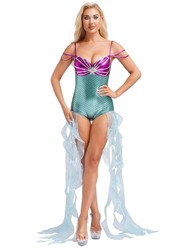 MSemis Meerjungfrauenkostüm für Damen Bodysuit Fisch Schuppen Jumpsuit Turnanzug und langen Tüll-Rüschenbändern Strampler Bodysuit Badeanzug Faschingskostüm Minzgrün 3XL MSemis Meerjungfrauenkostüm für Damen Bodysuit Fisch Schuppen Jumpsuit Turnanzug und langen Tüll-Rüschenbändern Strampler Bodysuit Badeanzug Faschingskostüm Minzgrün 3XL von MSemis