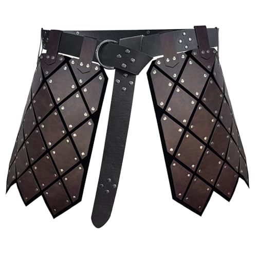 MSemis Mittelalterlich Kunstleder Taillengürtel Rock Vintage Rockgürtel Retro Schottland Ritter Gladiator Seitenrock Cosplay Fasching Dunkelbraun C One Size von MSemis