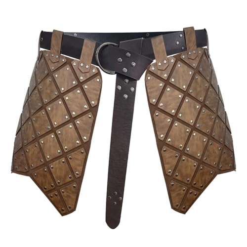 MSemis Mittelalterlich Kunstleder Taillengürtel Rock Vintage Rockgürtel Retro Schottland Ritter Gladiator Seitenrock Cosplay Fasching Hellbraun B One Size von MSemis