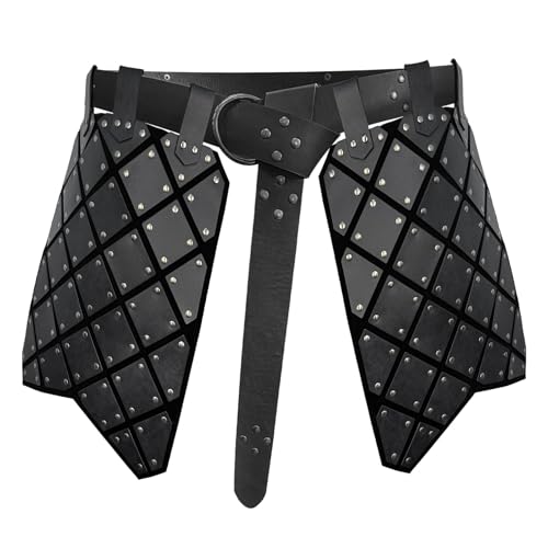 MSemis Mittelalterlich Kunstleder Taillengürtel Rock Vintage Rockgürtel Retro Schottland Ritter Gladiator Seitenrock Cosplay Fasching Schwarzes B One Size von MSemis